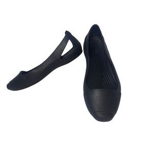 Crocs Sienna Women’s Black Flats Iconic Cut Outs Sz 8 W Comfort Ballet